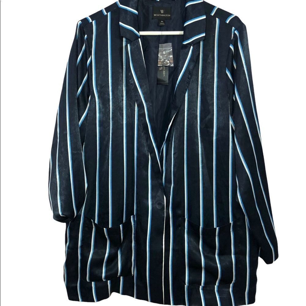 New Worthington Dark Navy Striped Blazer